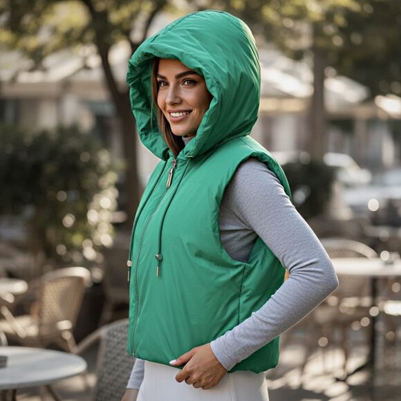 SANDRO Paris Puffer Vest Sleeveless Jacket Full Zip Dovy Hooded Cropped Coat Top - Picture 4 of 12